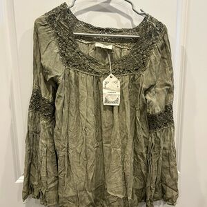Entro Olive Green Boho Top